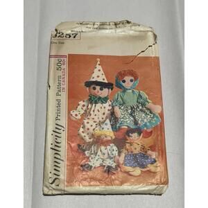 Vintage Simplicity 3257 Sewing Pattern – Rag Doll & Clown Dolls w/‎ Clothes
